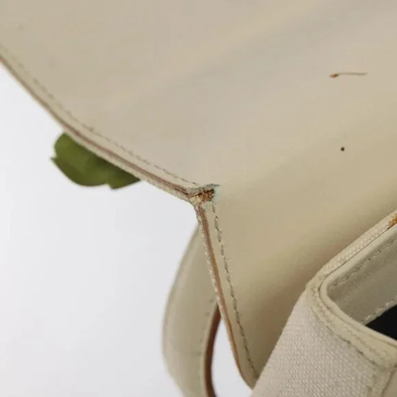 Salvatore Ferragamo Gancini Hand Bag Canvas Cream Silver